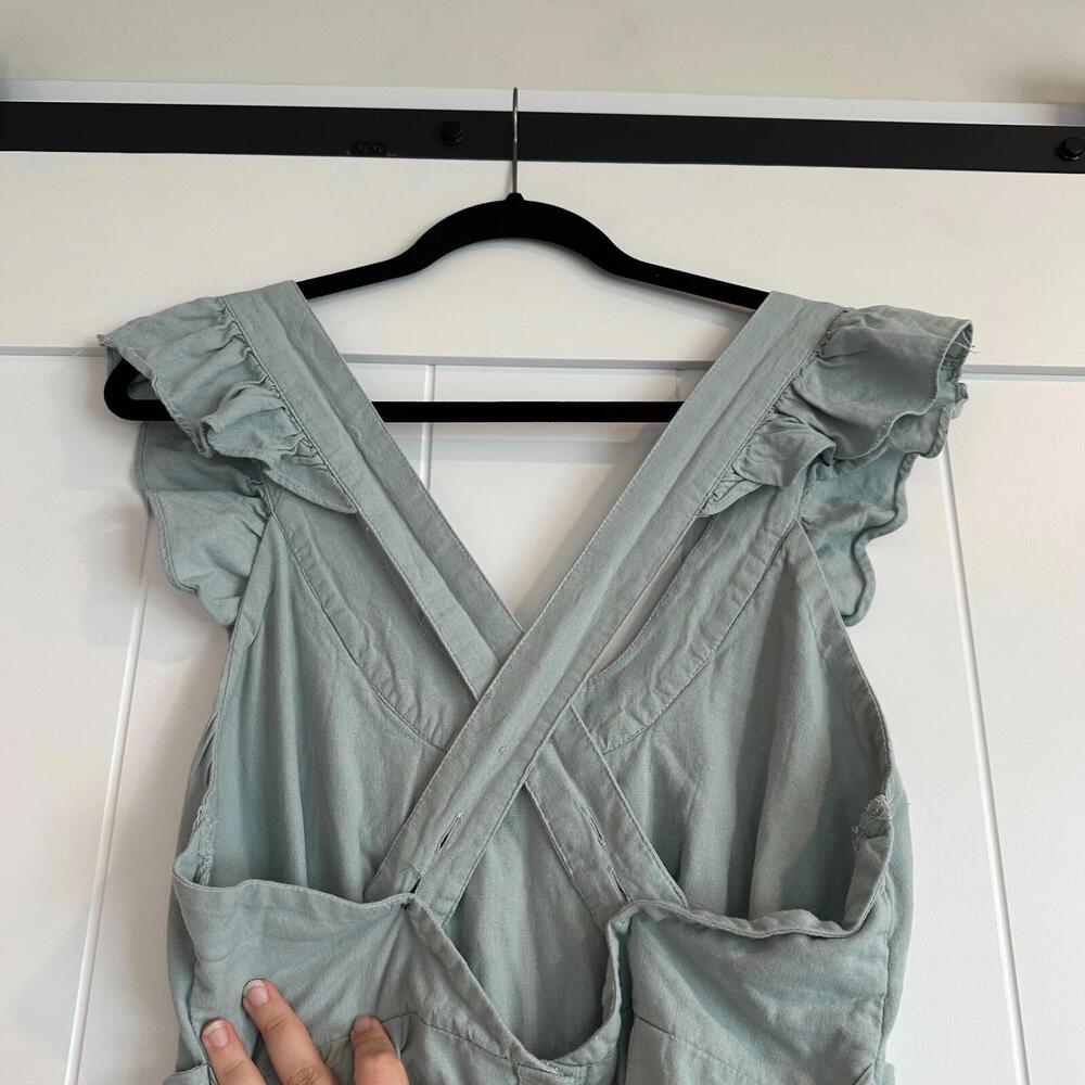 FREE PEOPLE Seafoam Green Lara Ruffle Bib Mini Dress Size Medium - Picture 9 of 9